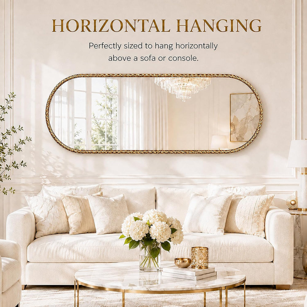20"x53" Long Oval Full Length Wall Mounted Mirror, Antique Gold