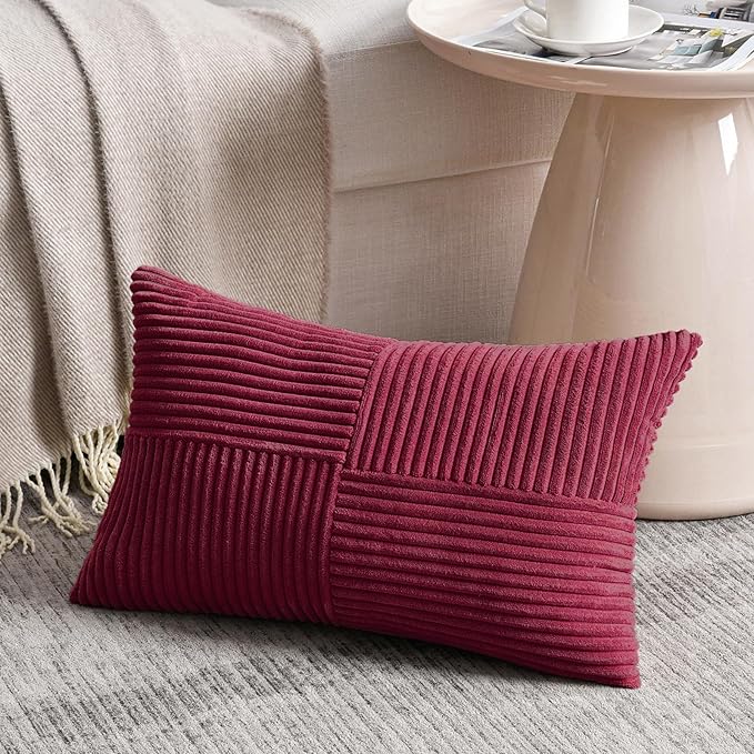 Fancy Homi 2 Packs Burgundy Lumbar Decorative Throw Pillow Covers 12x20 Inch - Image 2