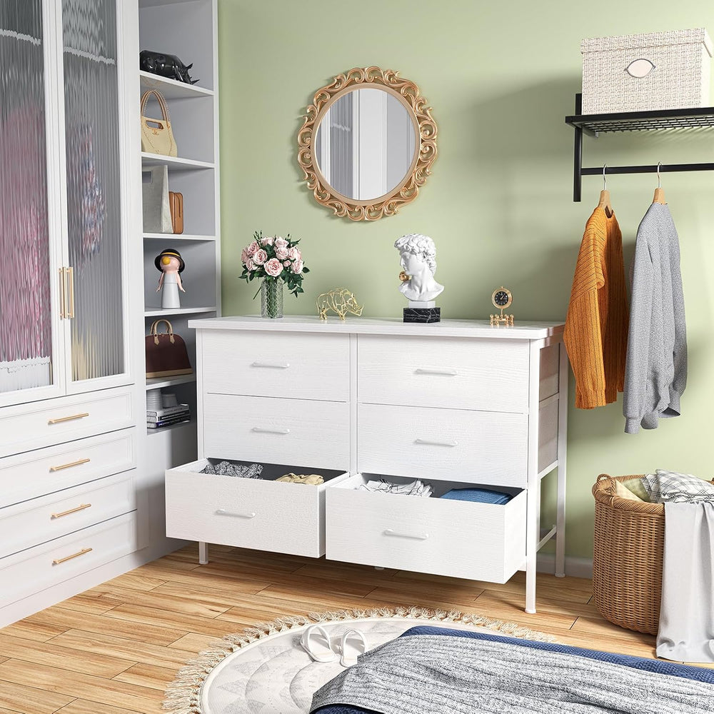 Bedroom Sets Nightstand Set 3 Piece White with 6 Fabric Drawers Modern