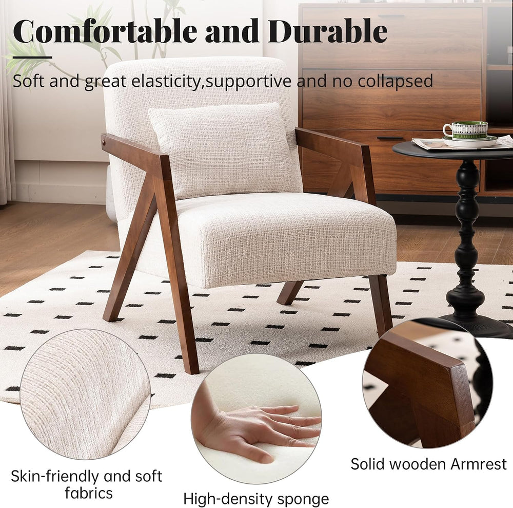 Mid-Century Modern Accent Chair with Solid Wood Frame，Upholstered Chenille Li...