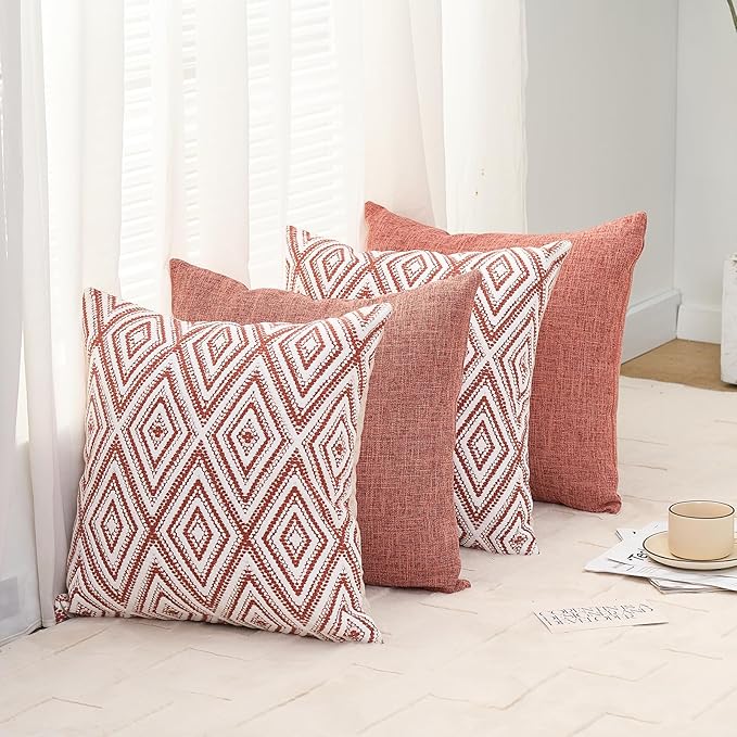 HPUK Decorative Throw Pillow Covers Set of 4 Geometric Design Linen Cushion - Image 7