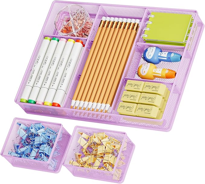 Marbrasse 3 Packs Desk Drawer Organizers, Metal Mesh Dividers by Marbrasse