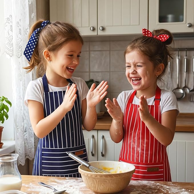 2 Pack Stripes Kids Apron, Kids Cooking Aprons - Image 6