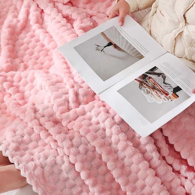 Puncuntex Light Pink Throw Blanket 90"×90" inches Fuzzy 3D Jacquard Decorative - Image 3