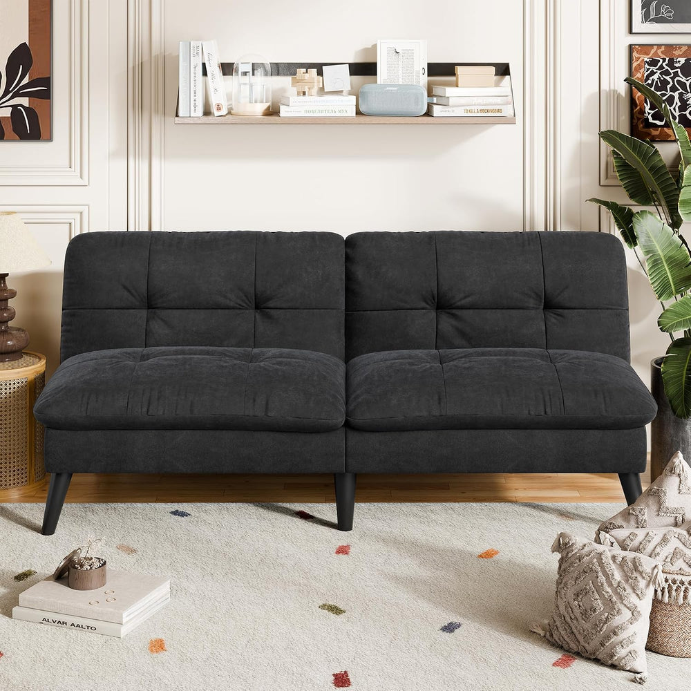 Vongrasig Small Futon Sofa Bed Velvet Futon Couch with Adjustable Backrest, C...