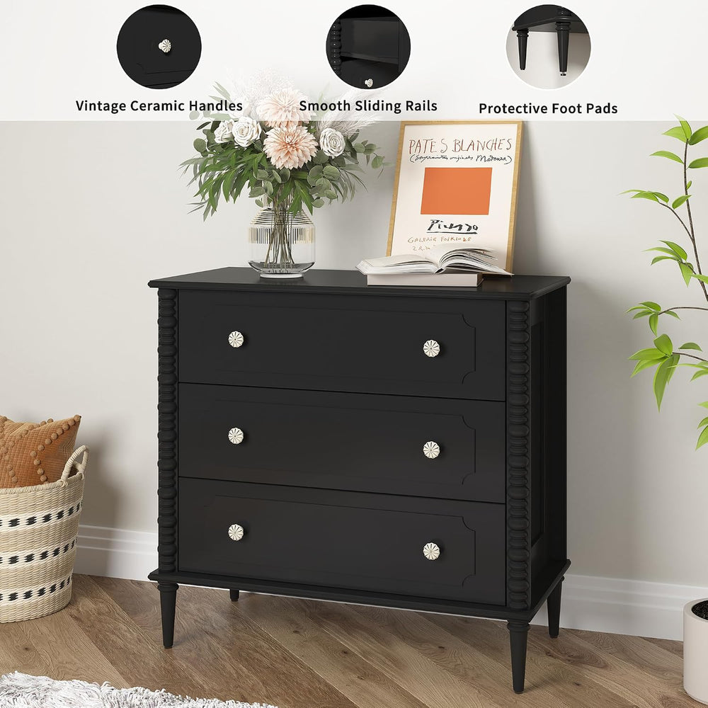 3 Drawer Dresser for Bedroom, 32" Wide Chest of Drawers, Black