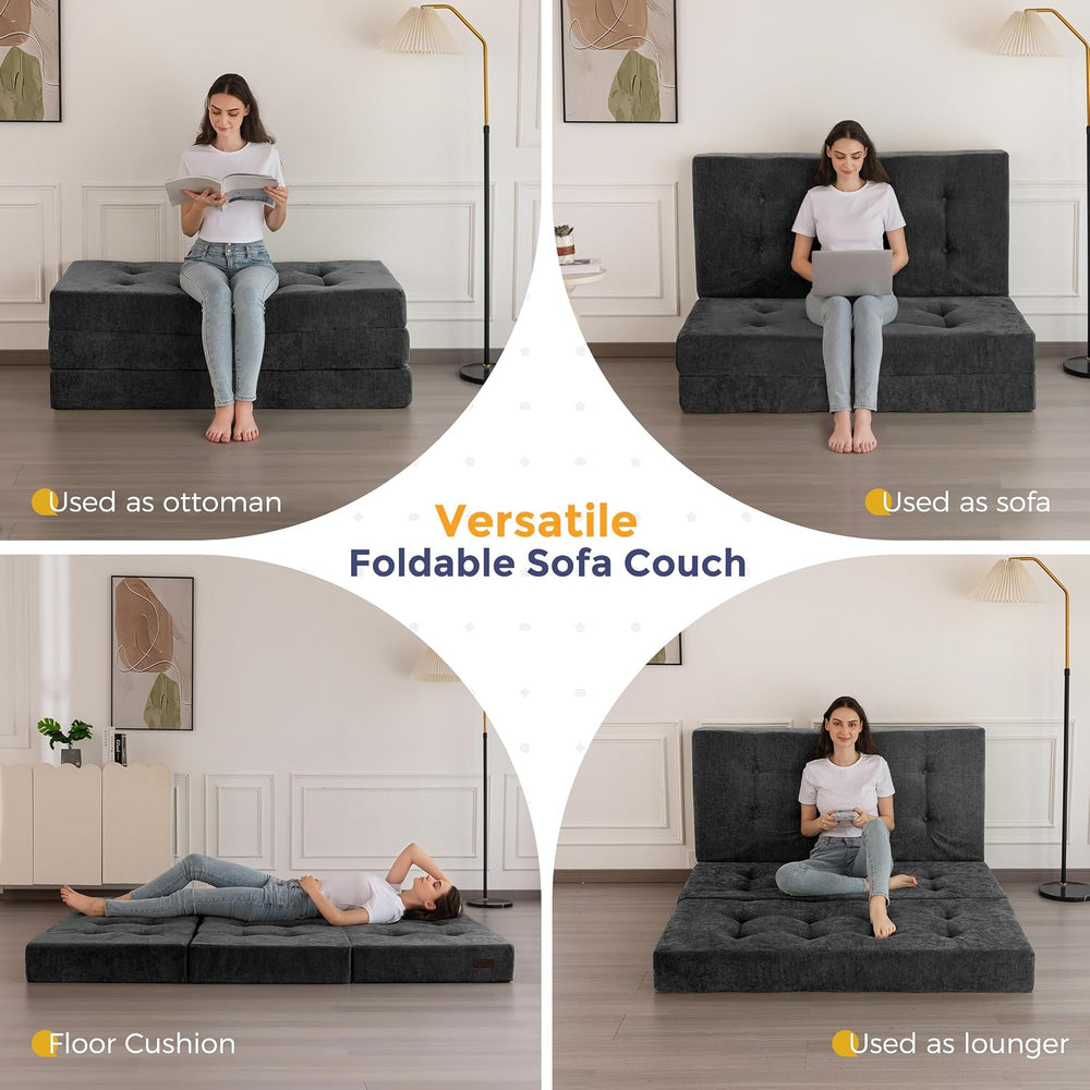 MAXYOYO 6" Folding Sofa Bed for Floor, Tufted Tri-Fold Floor Mattress