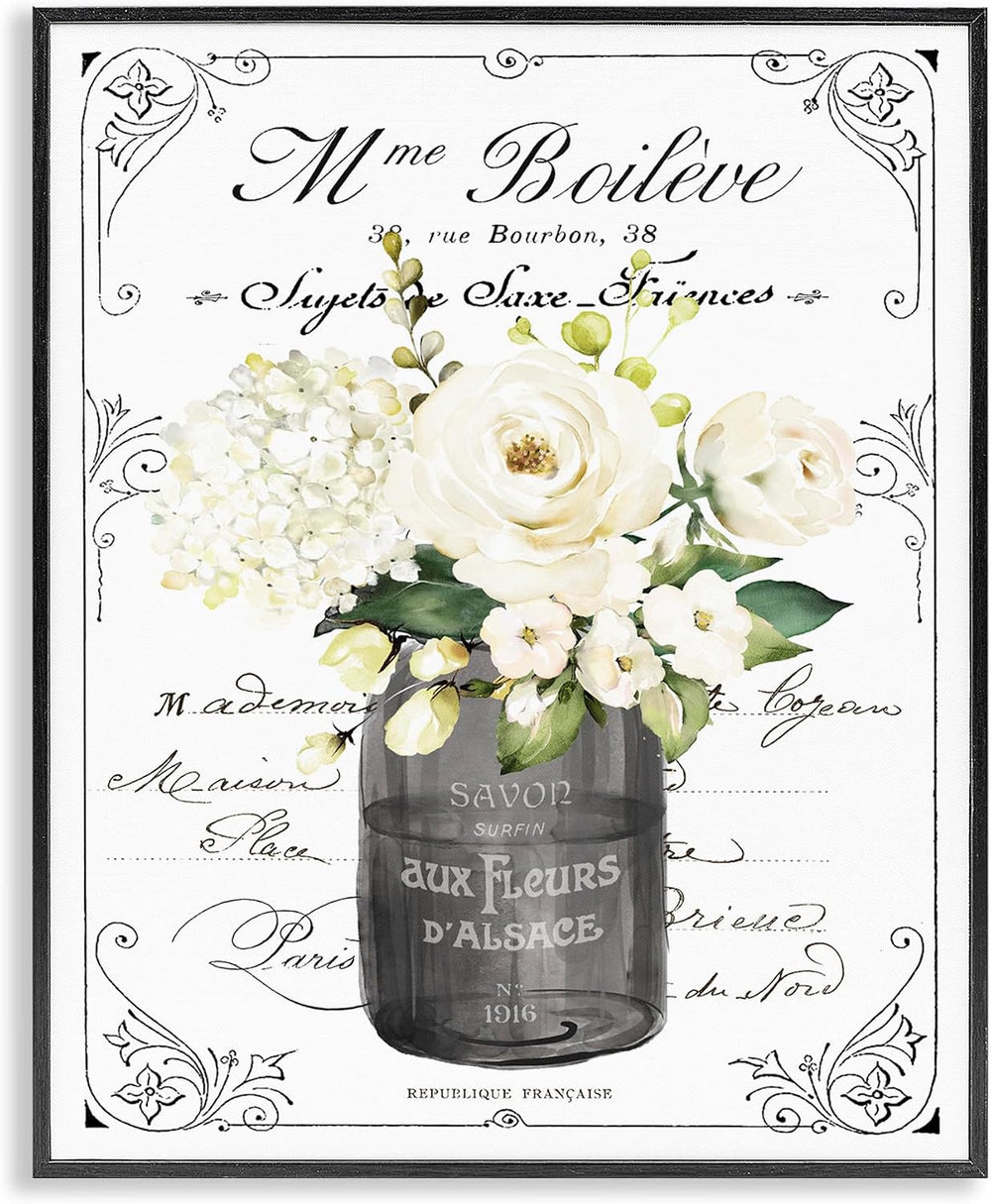 'Vintage Parisian Bathroom Floral Bouquet'| Framed Giclee Art