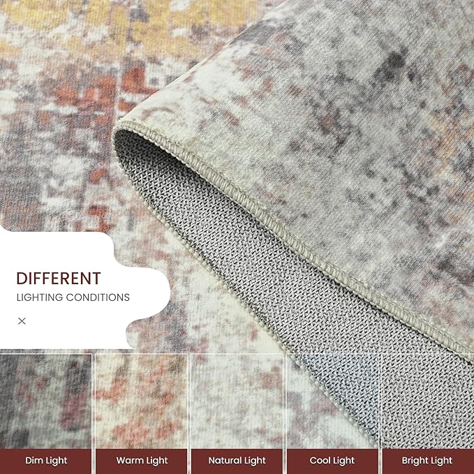 Living Room Rug 7x10 Beige Area Rugs Machine Washable Abstract Boho Large Rug - Image 6