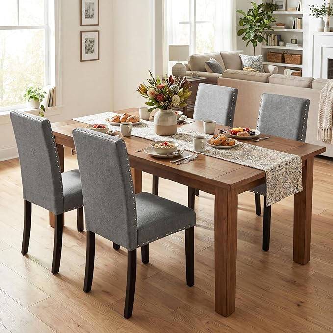 Giantex Dining Chairs Set of 4, Fabric Upholstered Parsons Kitchen Chair w/Na...