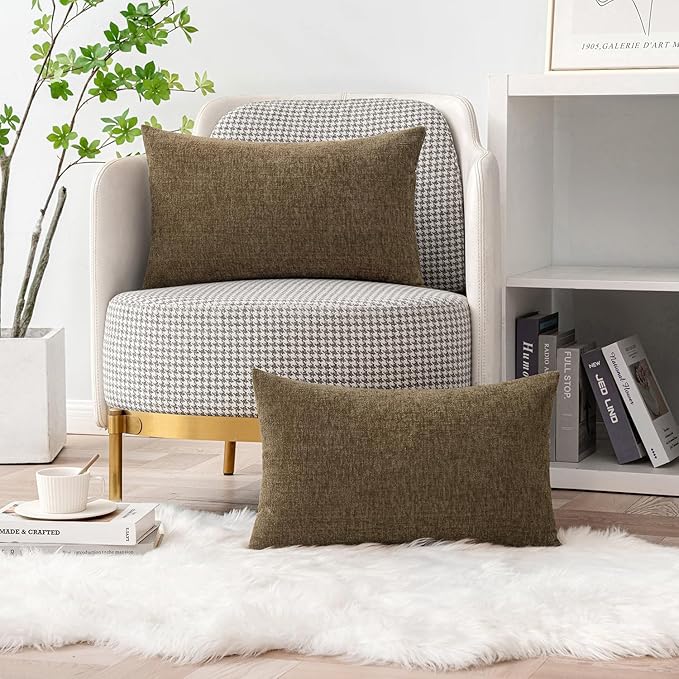 MIULEE Pack of 2 Coffee Throw Pillow Covers 12x20 Inch Soft Chenille Lumbar - Image 5
