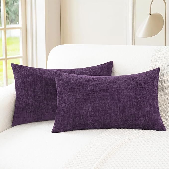 CaliTime Throw Pillow Covers Decorative 12 X 20 Inches Pack of 2 Cozy Chenille by CaliTime