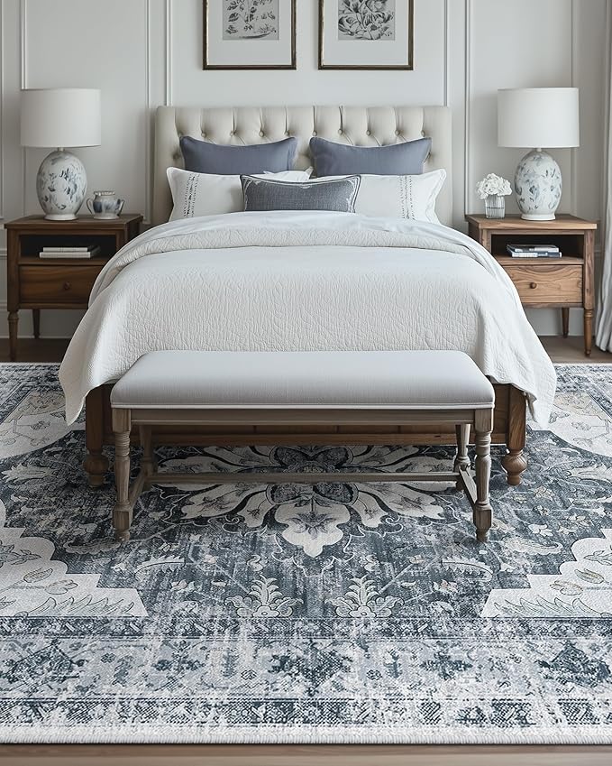 RELEANY Area Rugs 6'x9' Washable Non-Slip, Floral Vintage Distress Print - Image 3