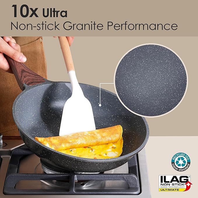 SENSARTE Nonstick Granite Cookware Set, PFOA & PFOS Free, Healthy Non Stick - Image 3