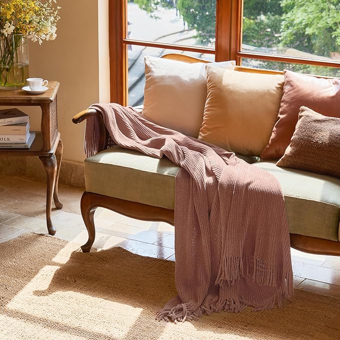 lifein Pink Throw Blanket for Couch, Soft Boho Decor Bed Throw, Cozy Chenille - Image 8