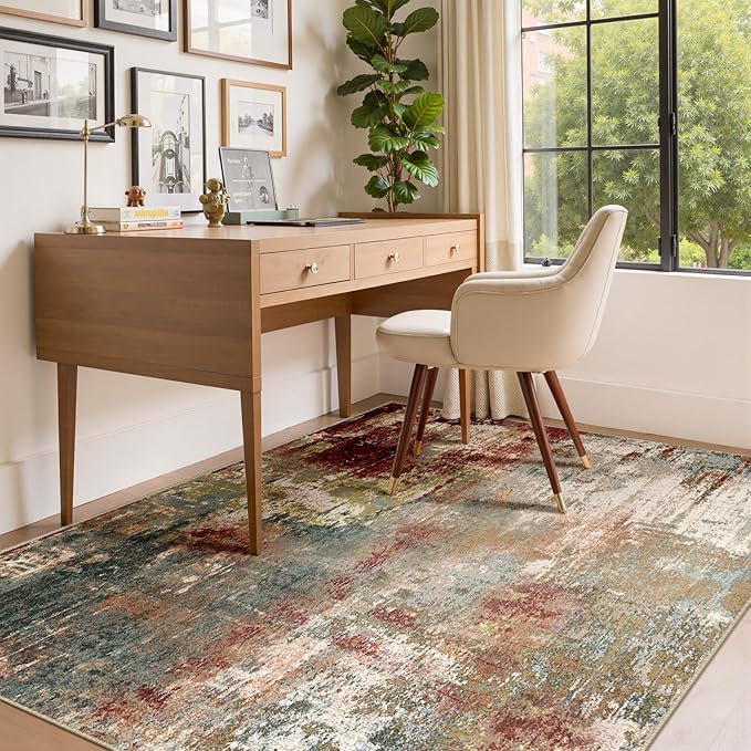 Washable Area Rugs 4'x5' Non-Slip Modern Abstract Soft - Image 3