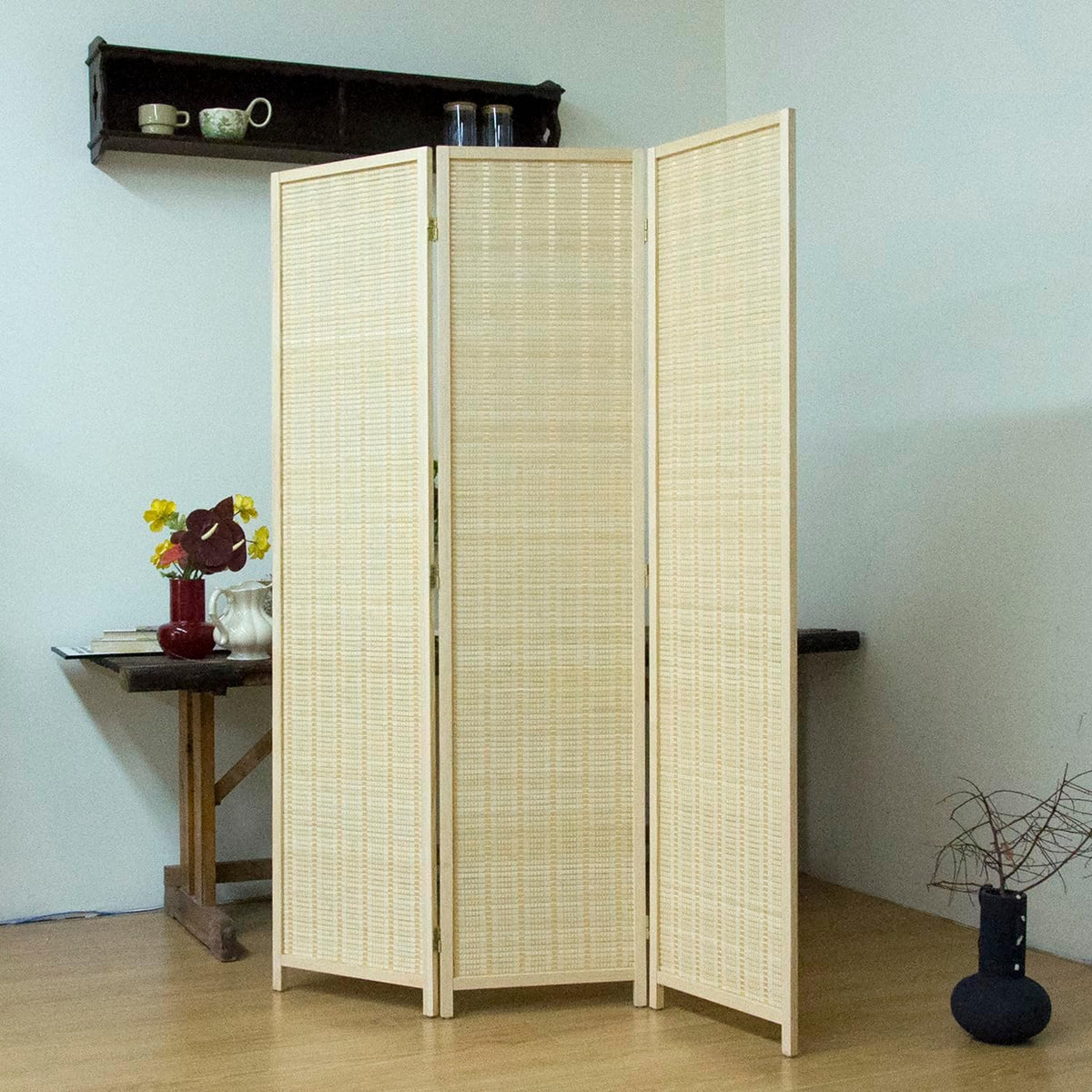 3-panel bamboo room divider - 5.6 ft tall, main product view
