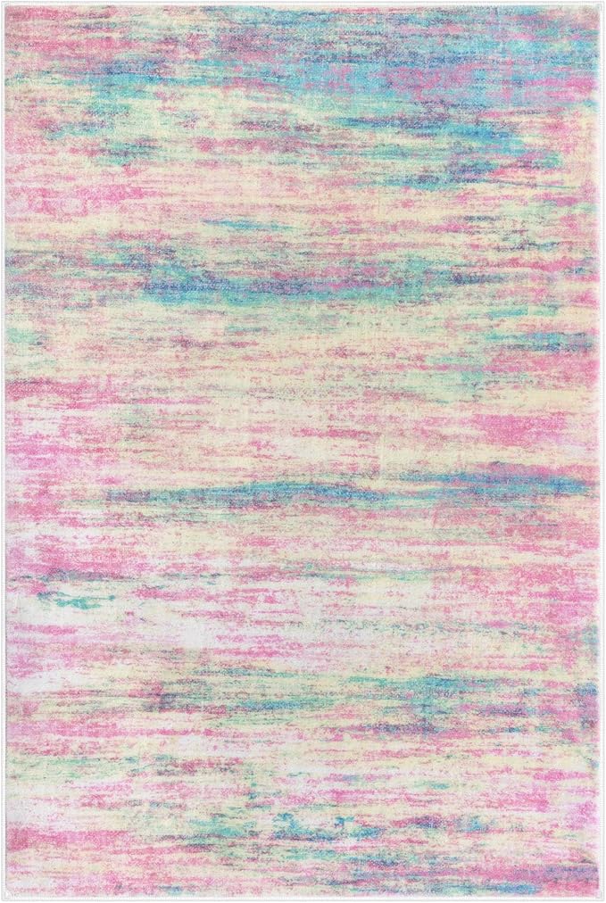 KOZYFLY Modern Abstract Pink 3x5 Area Rug Washable Girls Kids Bedroom Rug Throw - Image 8