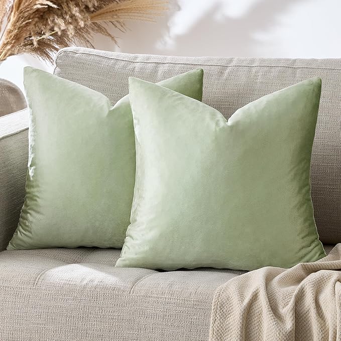 GIGIZAZA Sage Green Pillow Covers 16x16 Throw Pillows Velvet Decorative Sofa by GIGIZAZAFocusingonhomedecoration