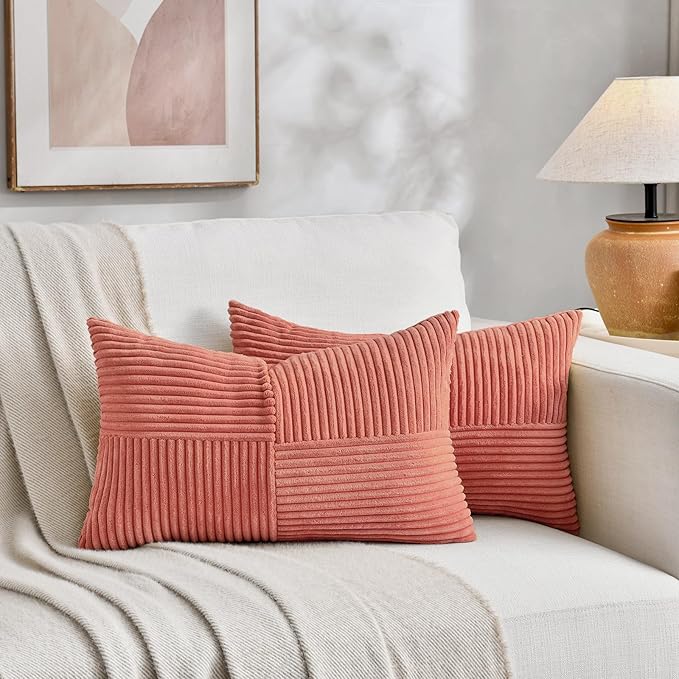 Fancy Homi 2 Packs Coral Long Lumbar Decorative Throw Pillow Covers 16x24 Inch - Image 5