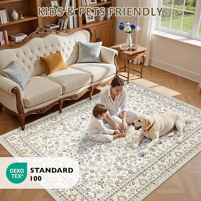 4x6 Area Rugs for Living Room: Washable Rug Soft Vintage Boho Carpet Indoor - Image 9