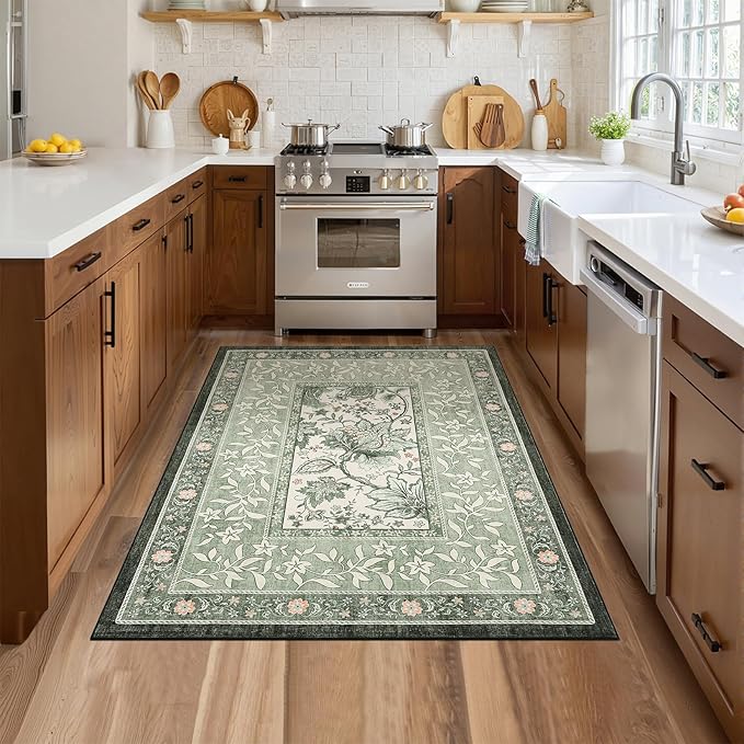 GarveeHome Provence Botanical Grove 4x6 Rug Sage Green Vintage Cottagecore - Image 3