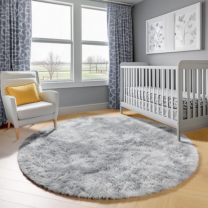 ONASAR Tie-Dyed Light Grey Round Area Rugs 6ft, Ultra Soft Bedroom Circle Rug - Image 8