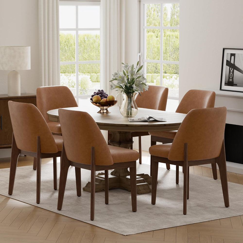 VKNOW Modern Dining Chairs, Faux Leather Kitchen Chairs with Wood Legs, Uphol...
