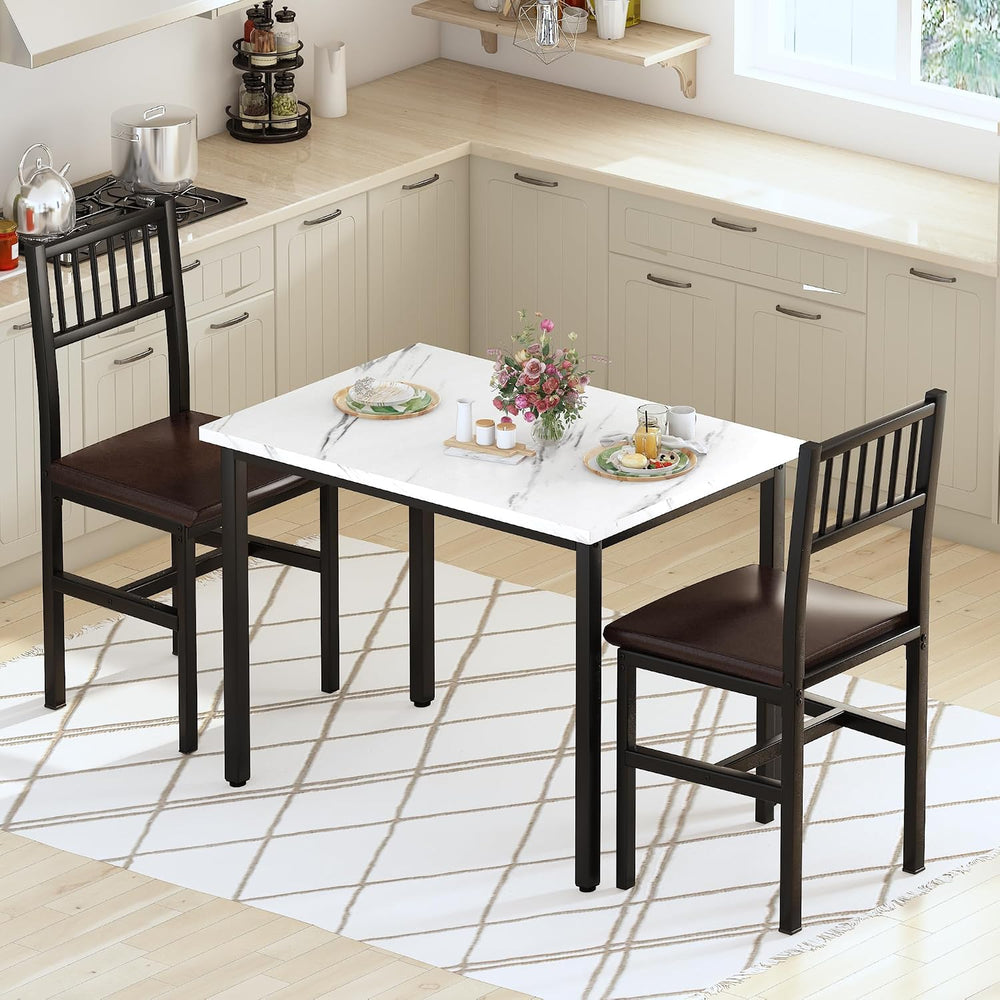 AWQM 3 Piece Dining Table, Small Kitchen Table Set for 2 with Chairs(White)