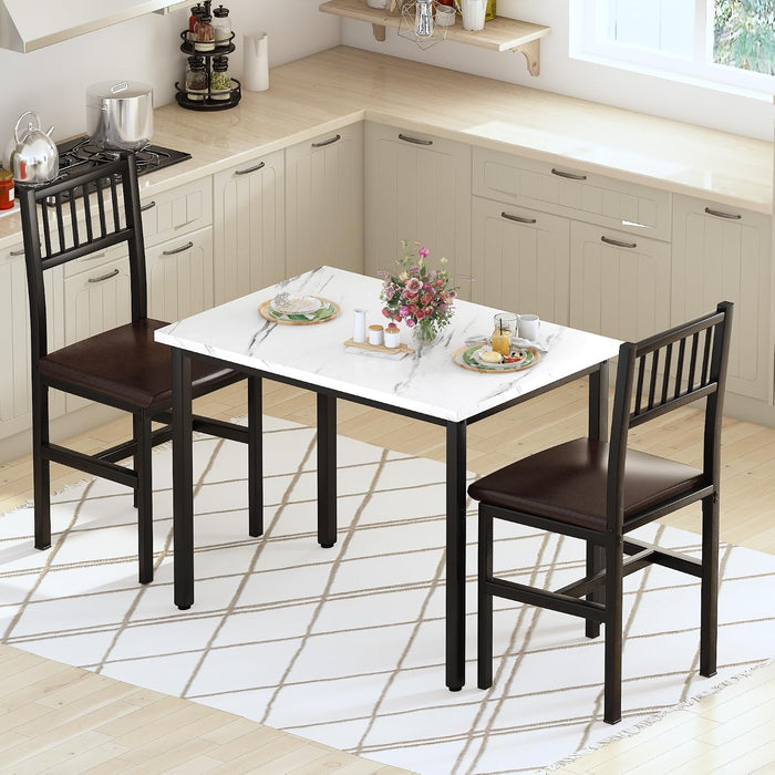 AWQM 3 Piece Dining Table, Small Kitchen Table Set for 2 with Chairs(White)