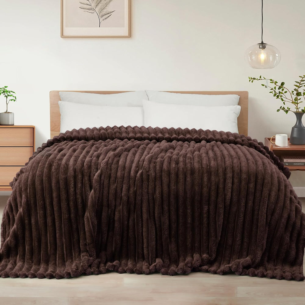 Exclusivo Mezcla Striped King Size Fleece Blanket for Bed, Coffee