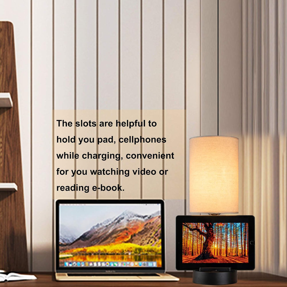 Dreamholder Table Lamp with 3 USB Charging Ports, Modern Desk Lamp with AC Ou...