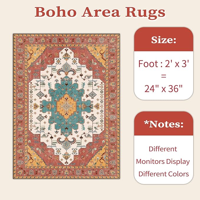 SERISSA Boho Rugs for Entryway, 2x3 Orange Entryway Rug Non-Slip Washable Small - Image 6