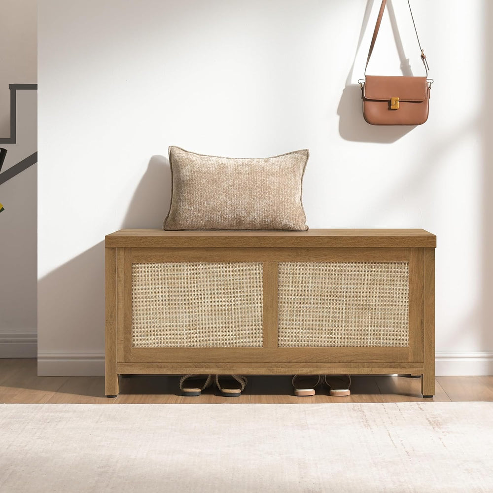 SICOTAS Rattan Storage Chest 39.4" Storage Bench for Bedroom | Boho Stor...