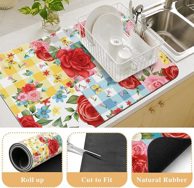 Kitchen Countertop Dish Drying Mat, Super Absorbent Coffee Bar Mat - Image 3