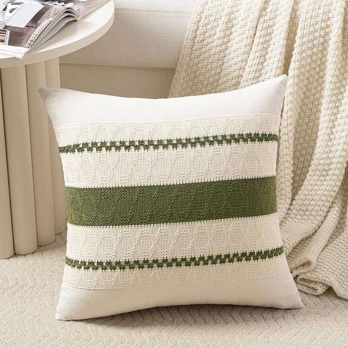 Fancy Homi Set of 1 Boho Moss Green Decorative Throw Pillow Cover 20x20 Inch by Fancy+Homi