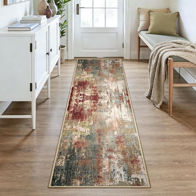 Washable Area Rugs 2'6''x8 Non-Slip Modern Abstract Soft - Image 7