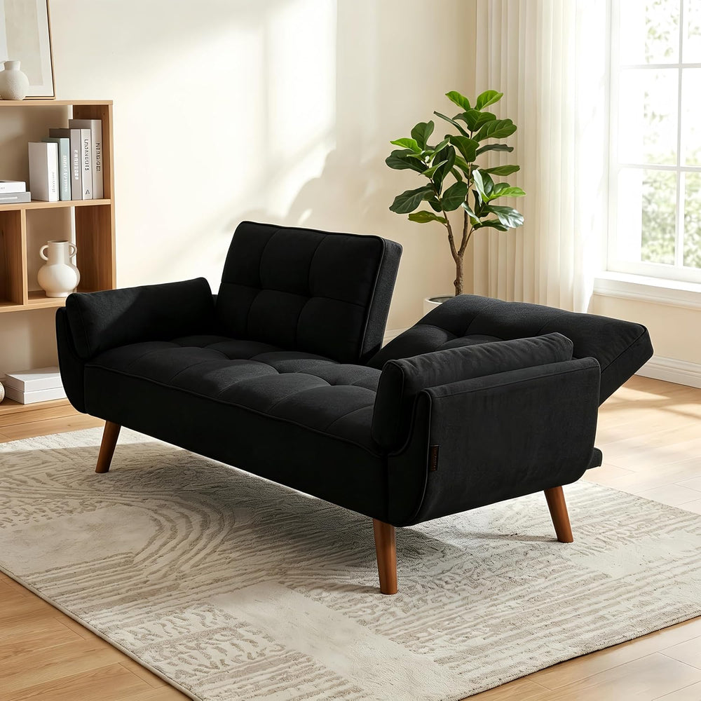 75.2" Convertible Futon Couch Bed with Adjustable Backrest, Black
