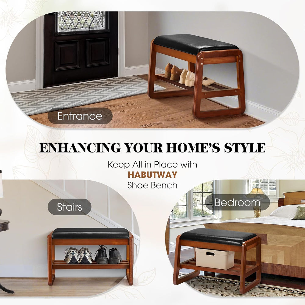HABUTWAY Solid Wood Shoe Rack with Flip-Top Storage, Entryway Shoe Bench with...