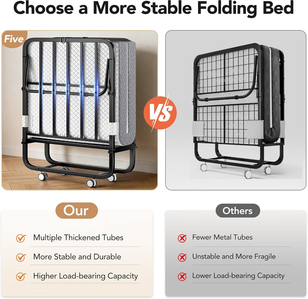 Decofy Folding Bed with Memory Foam Mattress Portable Rollaway Guest Beds on ...