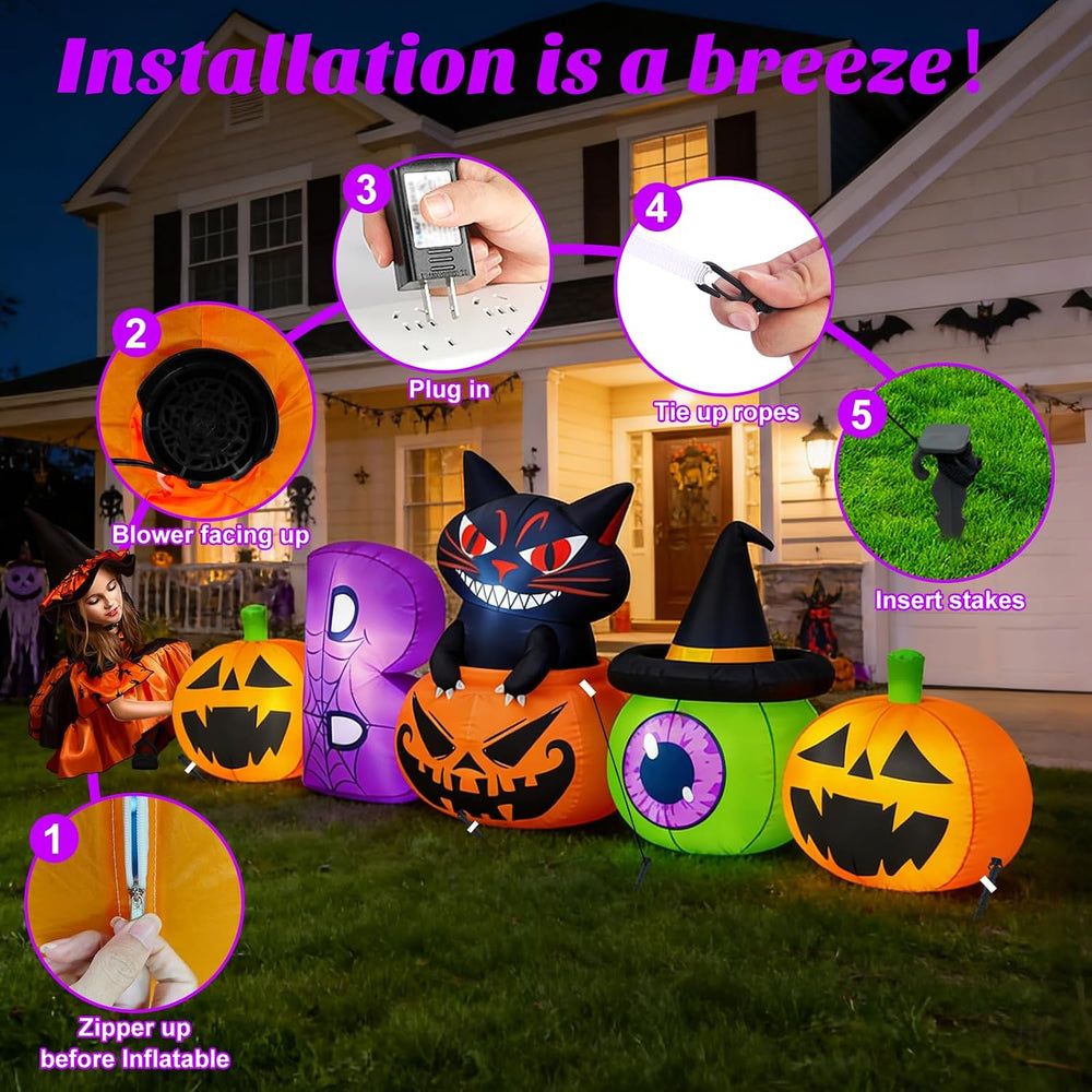Danxilu 8FT Halloween Inflatable Pumpkin with Black Cat Outdoor Decorations