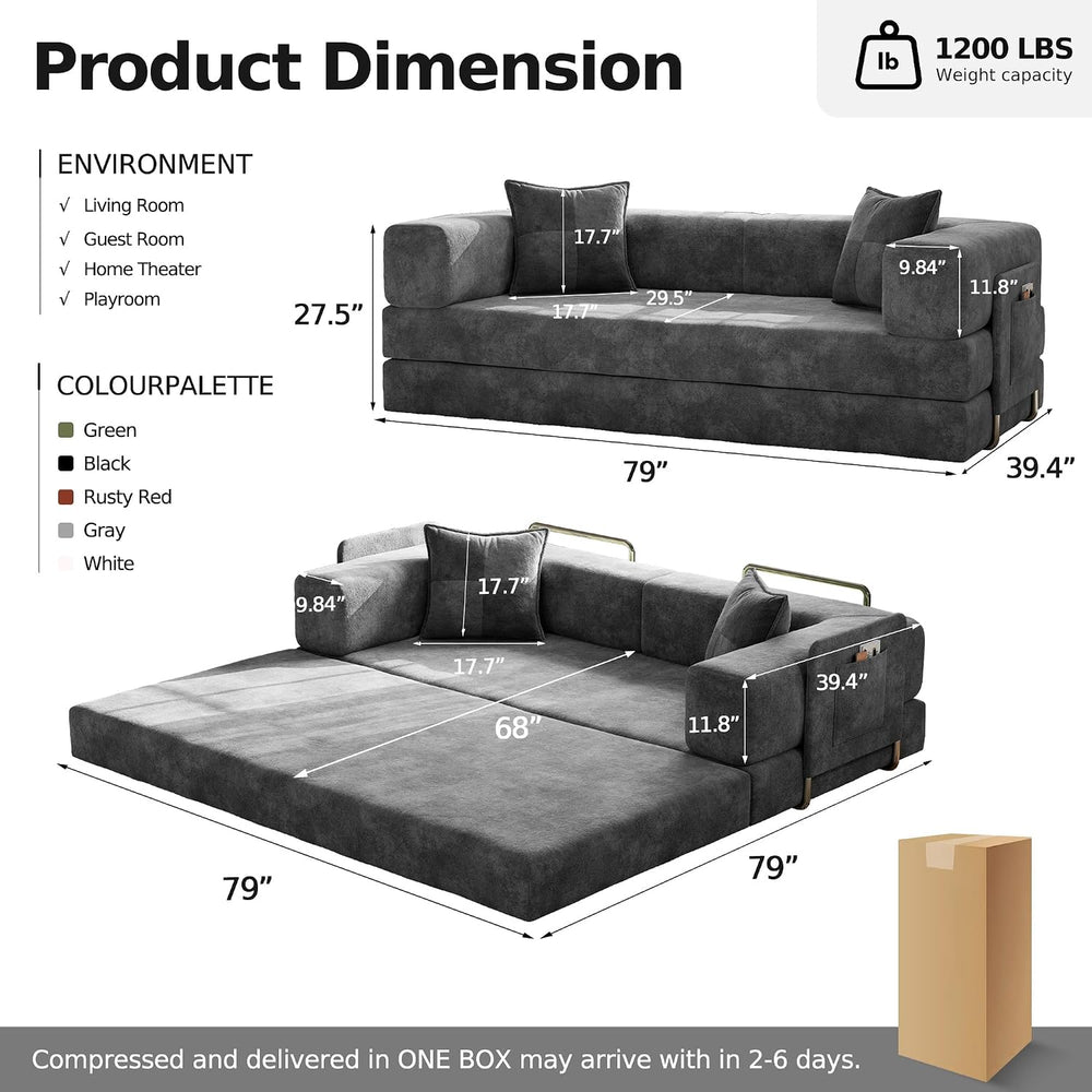 MoonSpeak 79" Convertible Sofa Bed, Boneless Couch for Living Room.