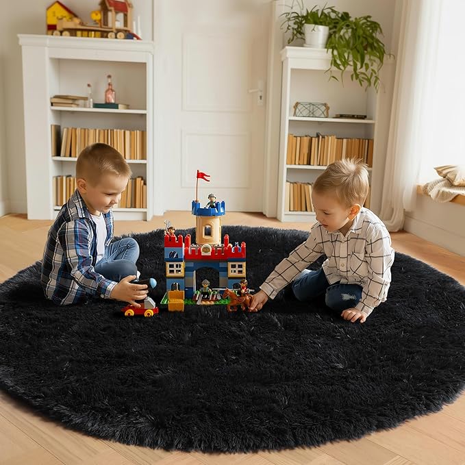 ONASAR Black Round Area Rug 4ft, Soft Bedroom Circle Rugs Floor Mats - Image 4