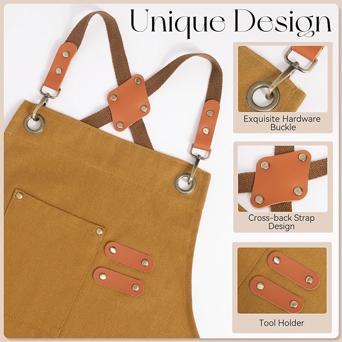 Chef Aprons for Men Women with Large Pockets, Cotton Canvas Water Repellent - Image 5