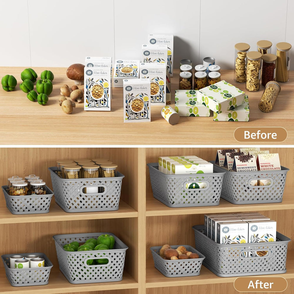MaxGear 3 Pack Plastic Storage Baskets, Large, Grey