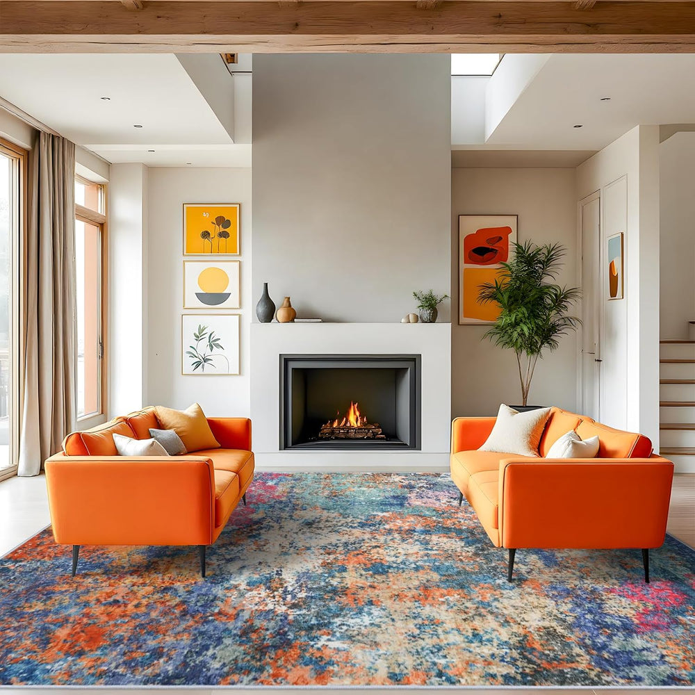 10x14 Abstract Area Rug: Large Soft Rugs for Living Room Multicolor Rainbow