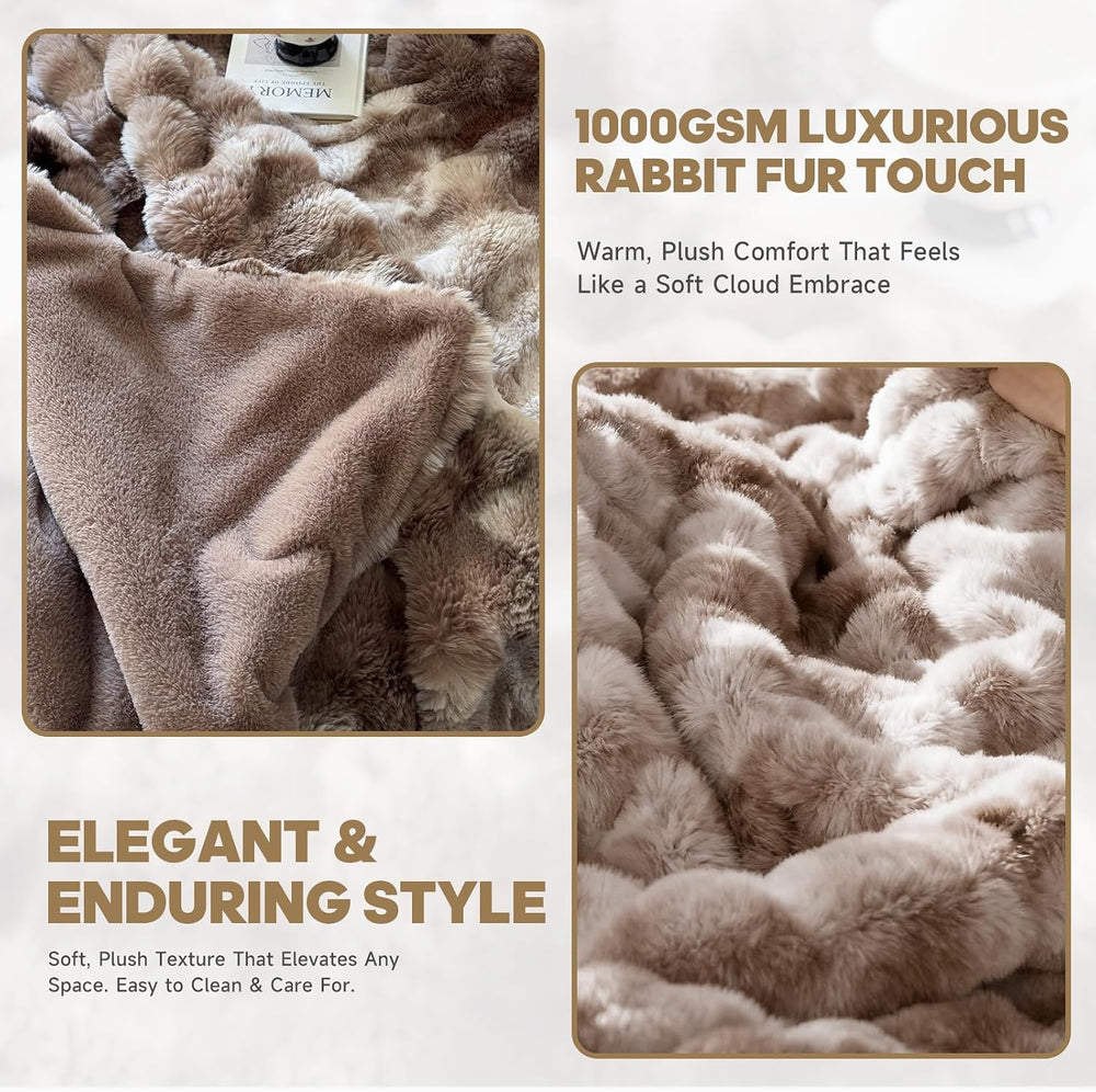 Ultra-Soft Fuzzy Faux Fur Throw Blanket,Tie-dye Brown,50x60 in
