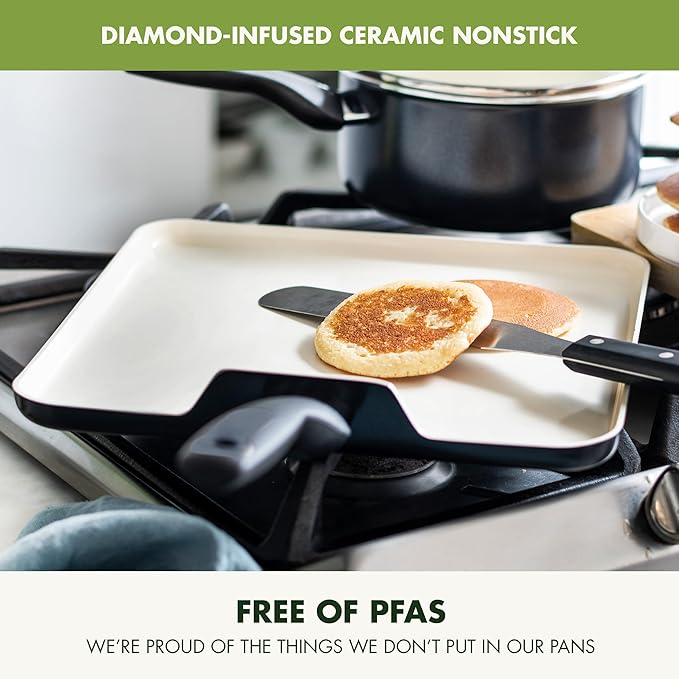 GreenPan Rio 11" Square Griddle Pan, Ceramic Nonstick Cookware, PFOA and