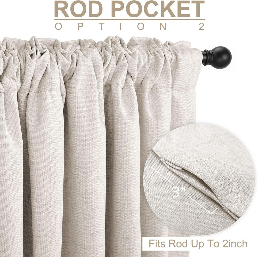 Linen Textured Total Blackout Curtains for Bedroom 84 Inches Long, Beige