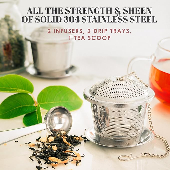 Tea Infuser Set of 2 with Tea Scoop & Drip Trays - Image 8